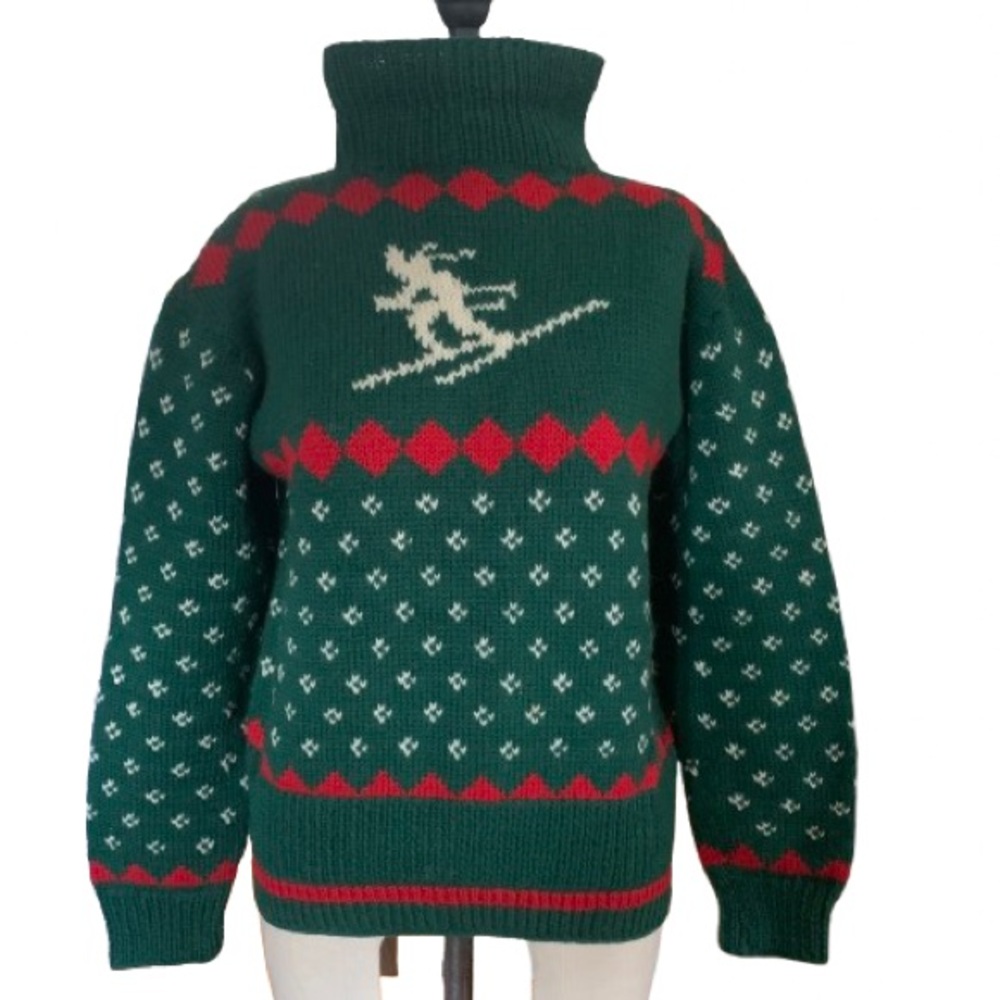 Vintage Hand Knit Iconic Christmas Ski Chunky Wool Sweater OS/XS/S/M/L